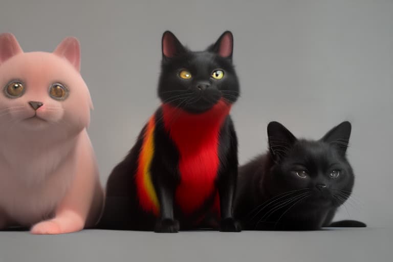 redshift style Black cat and red dog and rainbow parrot