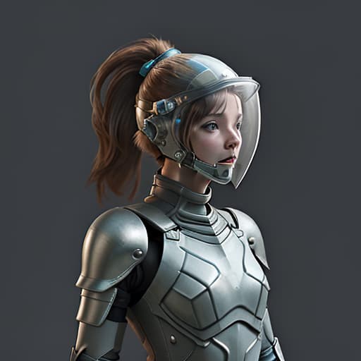  girl, humanity, wearing biological armor, shell, fully enclosed helmet, (solo: 1.5), dynamic, best quality, masterpiece, c4d, ponytail.