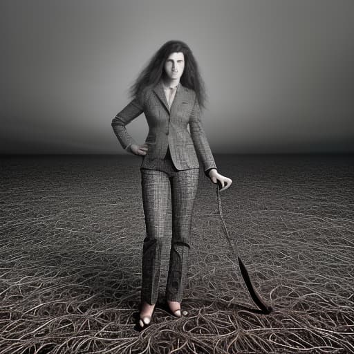  a woman full of hair with a full length caret in a business suit manager, adventurous , wild , captivating , by david yarrow, nick brandt, art wolfe, paul nicklen, joel sartore