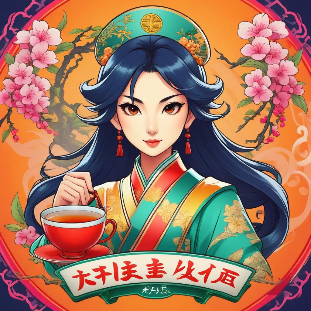  manga style draw a logo for chinese tea "yalta chai" . vibrant, high energy, detailed, iconic, japanese comic style