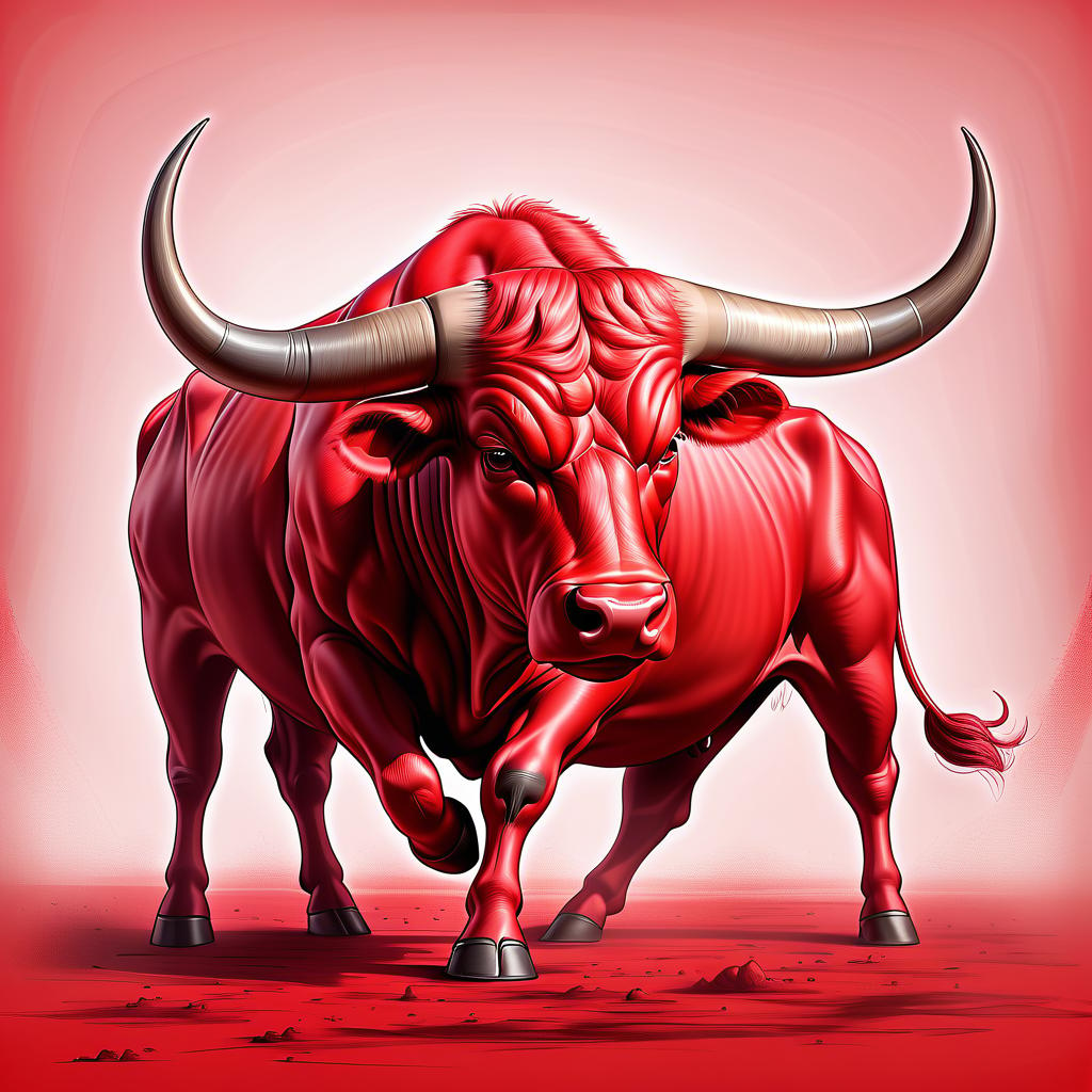  concept art draw a bull a red color, perfect background . digital artwork, illustrative, painterly, matte painting, highly detailed