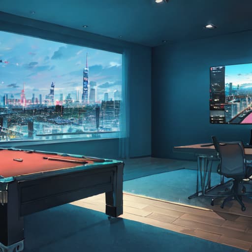  with abstract cityscape elements, total gaming room