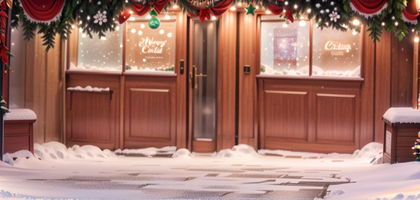  breathtaking christmas shop with decoration and snow on it, christmas night, christmas winter . award winning, professional, highly detailed, civitai