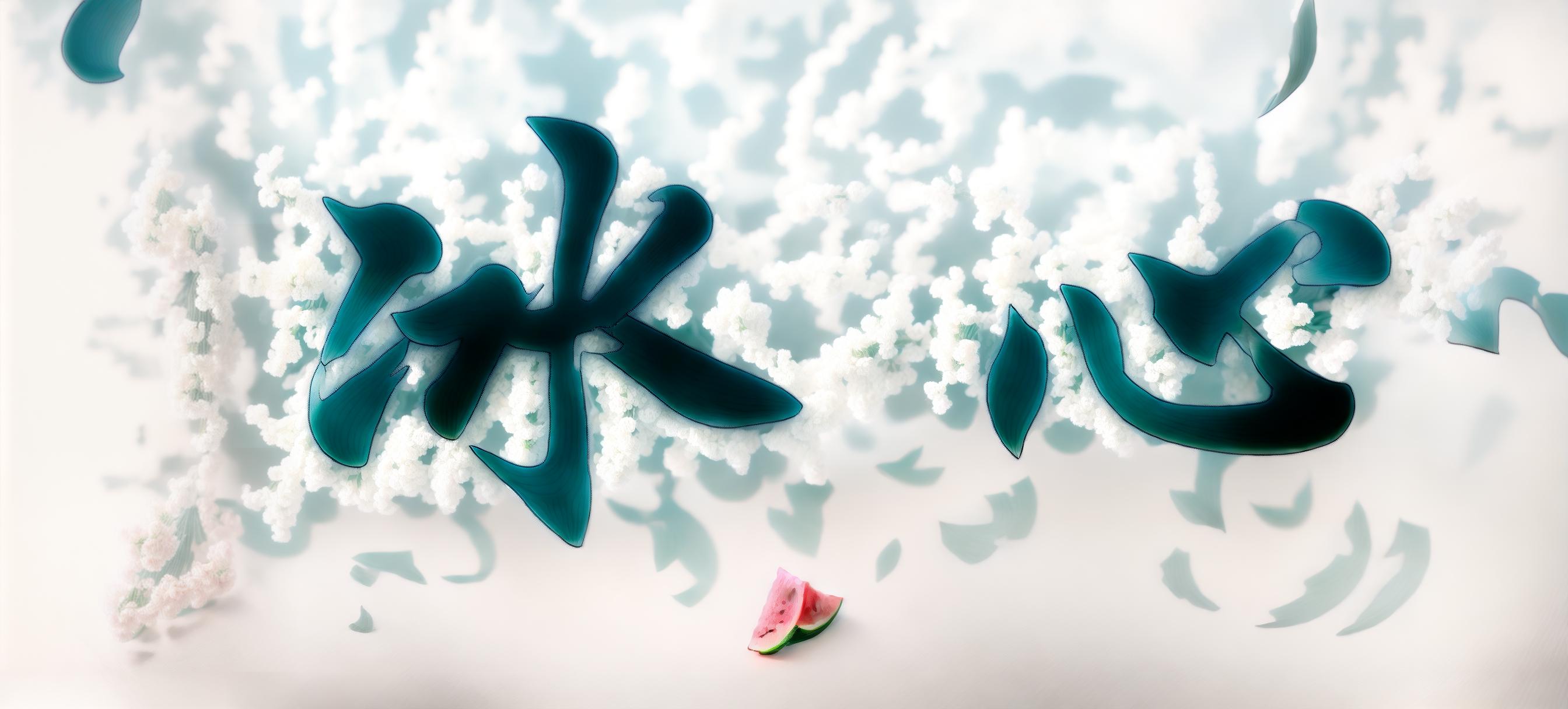  watermelon fields, water, tea,flower,chinese auspicious cloud, teal color background,(best quality),((masterpiece)),