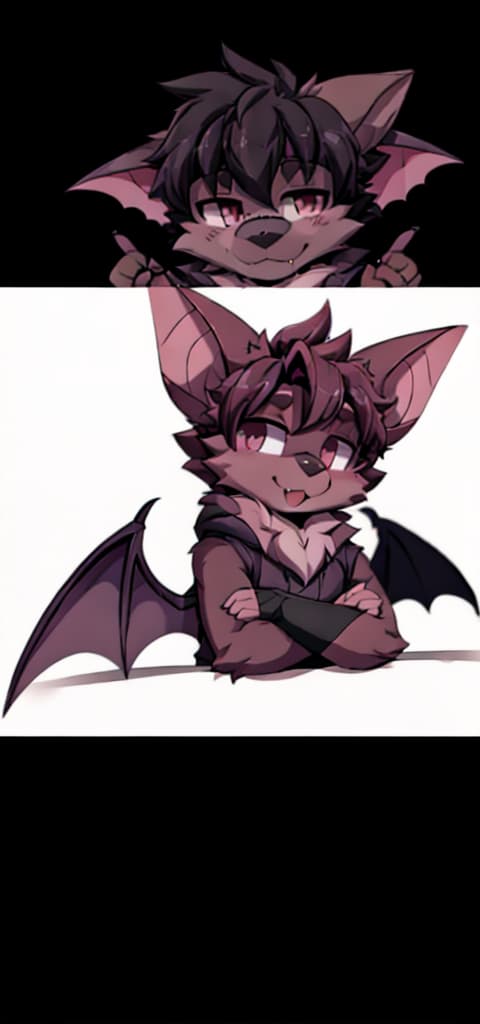  cool fluffy bat guy with bat wings and a bat tail, (anime:1.25)