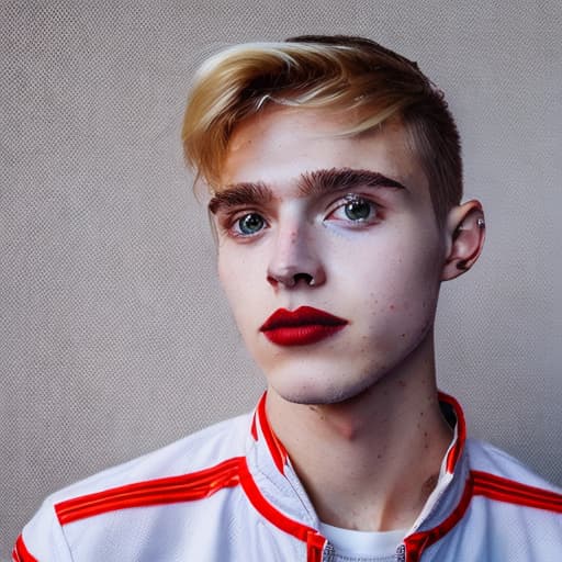 portrait+ style Russian tiktok personality LGBT queer blonde hunk dude face