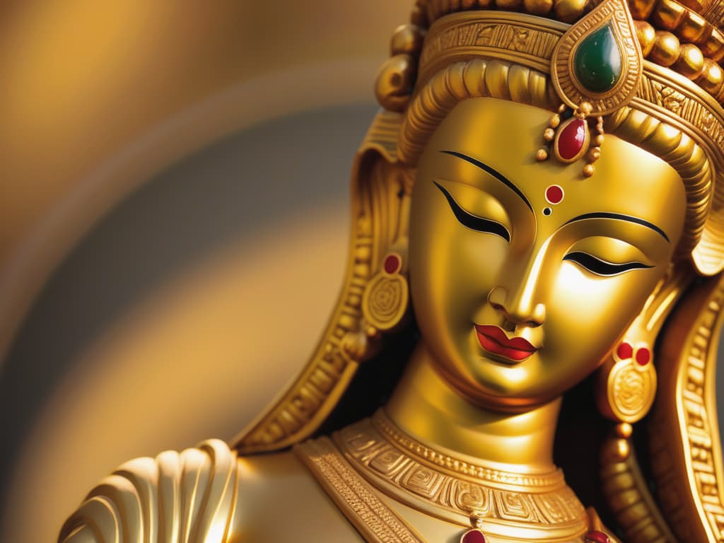  beautiful close up of an ancient eastern statue, serene divine expression