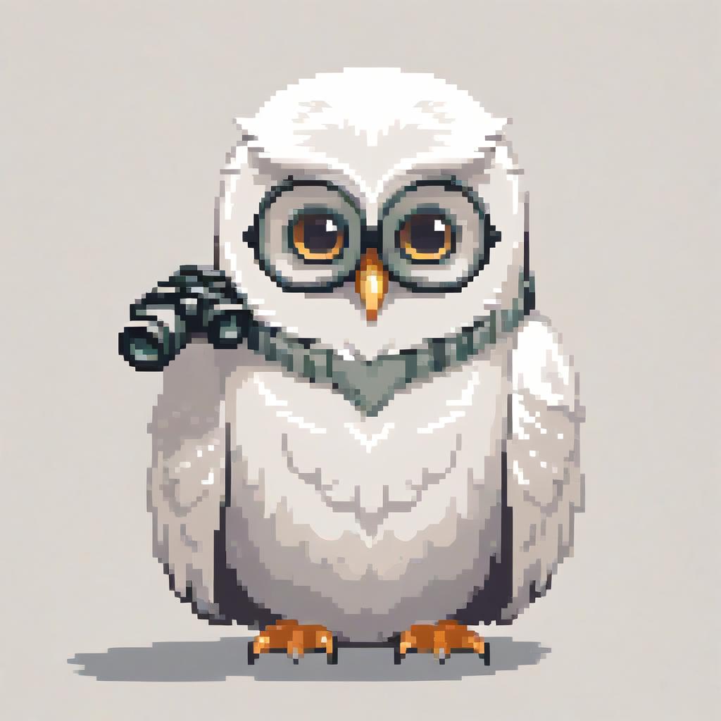  minimalist style polar owl with binoculars inscription catod . simple, clean, uncluttered, modern, elegant