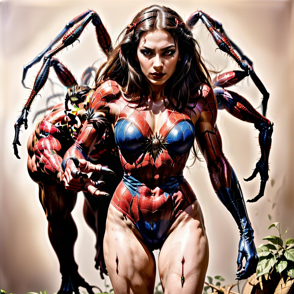  in the image two strong men are forcefully restraining a giant spider woman. the spider woman is a human sized creature; above the waist, she is a woman, while below, her body is that of a spider, like a centaur. the woman's upper body is very feminine and sensual, with a beautiful face and full lips. there is fear on her face. spider woman full body image., civitai