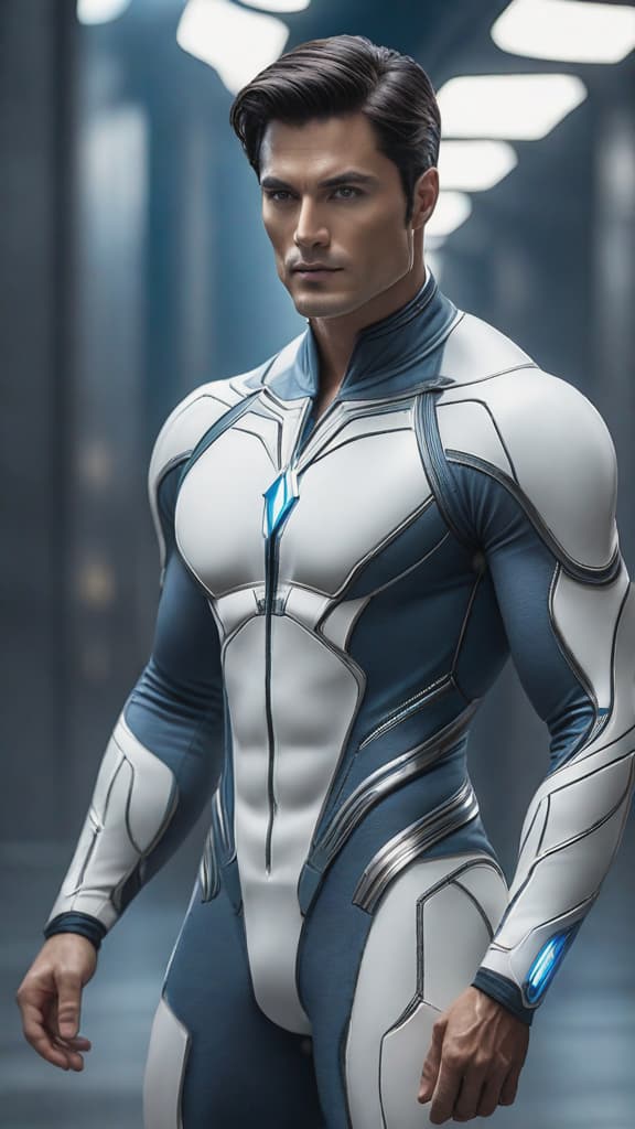  full full body photorealistic an alien handsome hunky masculine man from krypton. dark hair , super duper athletic body. translucent blue eyes and prominent cheekbones. wearing a form fitting white biomorphic bodysuit. futuristic kryptonian background. intricate details, beautifully shot, hyperrealistic, sharp focus, 64 megapixels, perfect composition, high contrast, cinematic, atmospheric hyperrealistic, full body, detailed clothing, highly detailed, cinematic lighting, stunningly beautiful, intricate, sharp focus, f/1. 8, 85mm, (centered image composition), (professionally color graded), ((bright soft diffused light)), volumetric fog, trending on instagram, trending on tumblr, HDR 4K, 8K