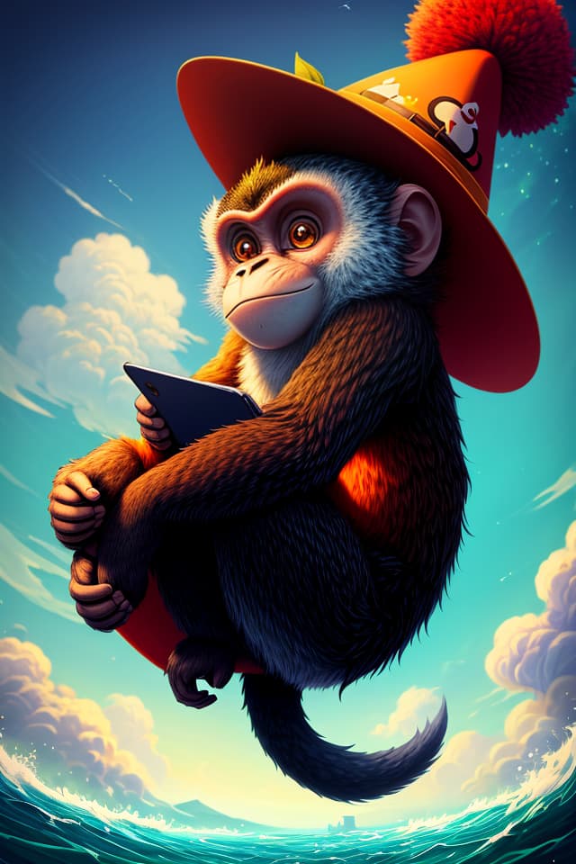  a leisure monkey on a hat , cyril rolando, hq, hightly detailed, 4k