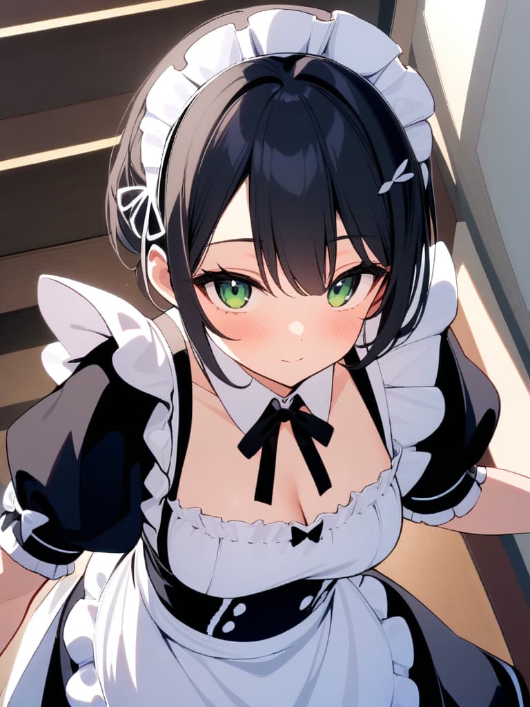  ultra detailed:1.2,masterpiece:1.2,best quality,masterpiece,bestquality,hdr:1.1,8k:1.1,very cute girl:1.3,((black hair ,middle hair:1.3))(forehead,hair pin:1.4),sitting chair:1.3,seductive smile:1.4,(cat eyes:1.4)(frill maid,maid headdress:1.4)((オカメインコ:1.9))(upper body,face focus:1.3)(dutch angle:1.1)