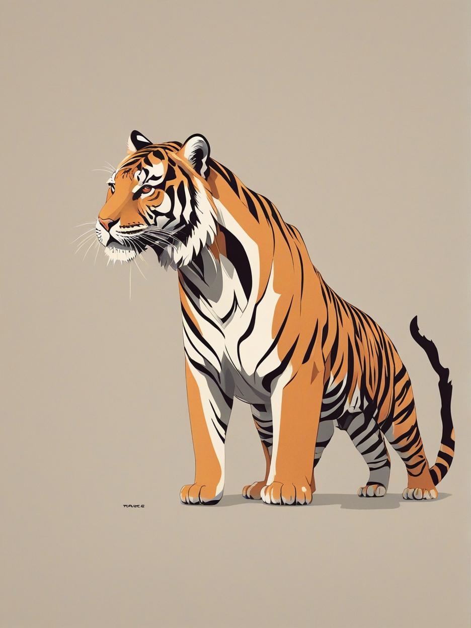  minimalism, tiger illustration, abstract, simple geometic shapes, hard edges, sleek contours, minimalism