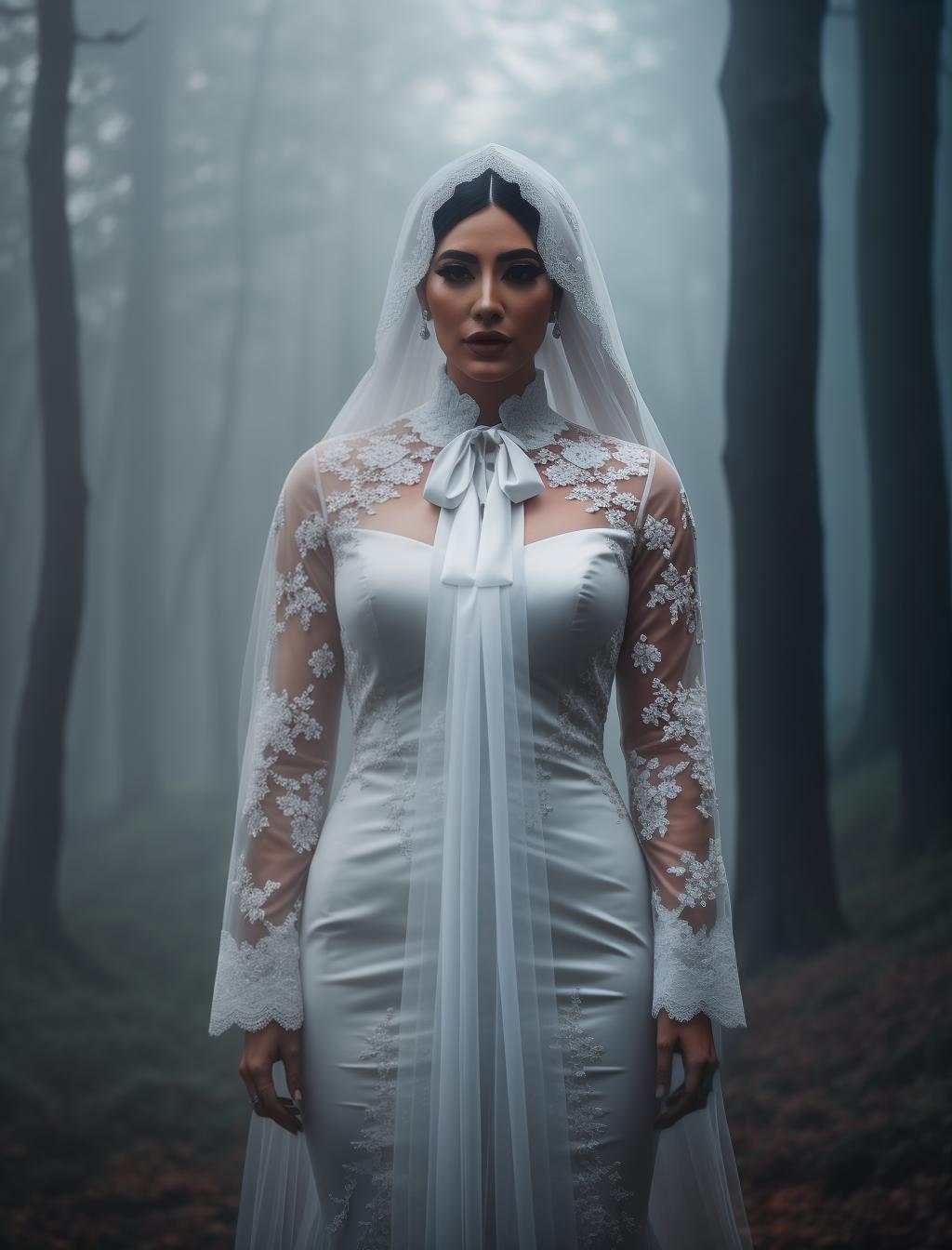  Scary ghost having with a  hyperrealistic, full body, detailed clothing, highly detailed, cinematic lighting, stunningly beautiful, intricate, sharp focus, f/1. 8, 85mm, (centered image composition), (professionally color graded), ((bright soft diffused light)), volumetric fog, trending on instagram, trending on tumblr, HDR 4K, 8K