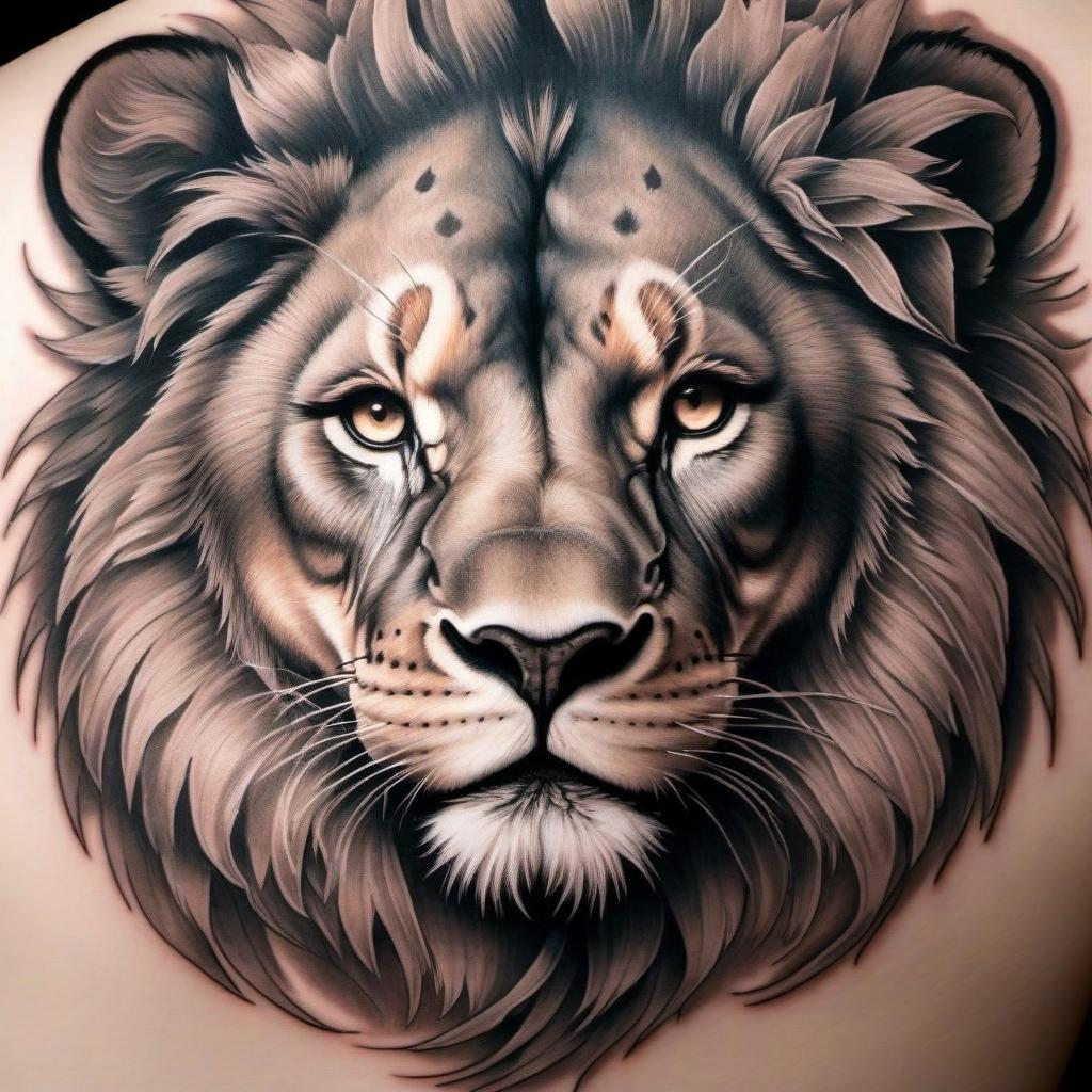  Tattoo of a lion surrounded by a dragon