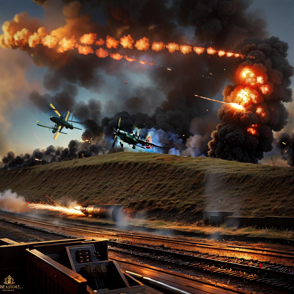  masterpiece, best quality, first world war, battle, 4K, realistic, explosions, soldiers, plane