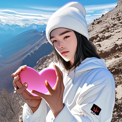  Bonuz GH holding a heart in his hands on a mountain