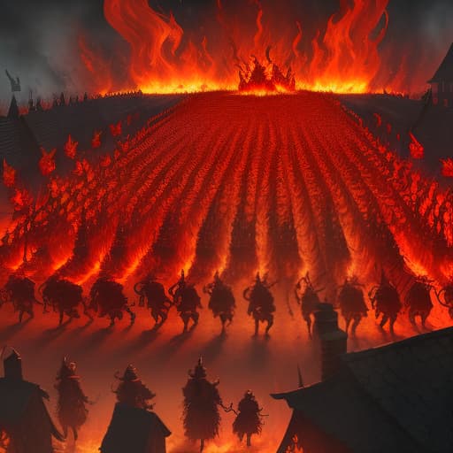  a huge army of fiery demons is going to plunder the village