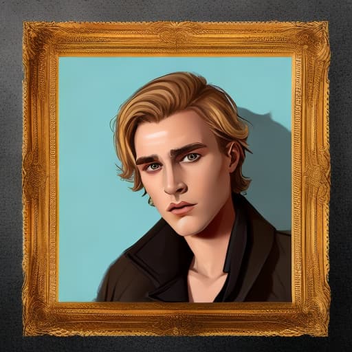 portrait+ style British movie character LGBT queer blonde hunk dude face