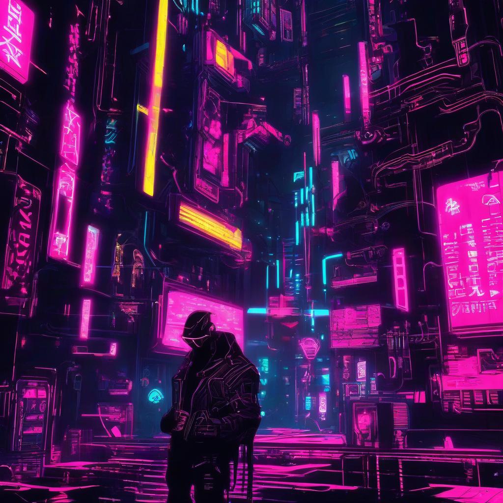  generate a cyberpunk background with neon in the dark