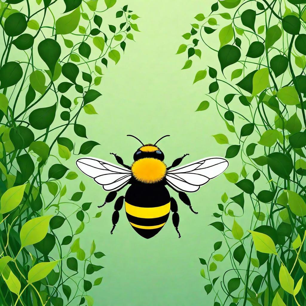  minimalism, a bumblebee surrounded by green vines, abstract, simple geometic shapes, hard edges, sleek contours, minimalism