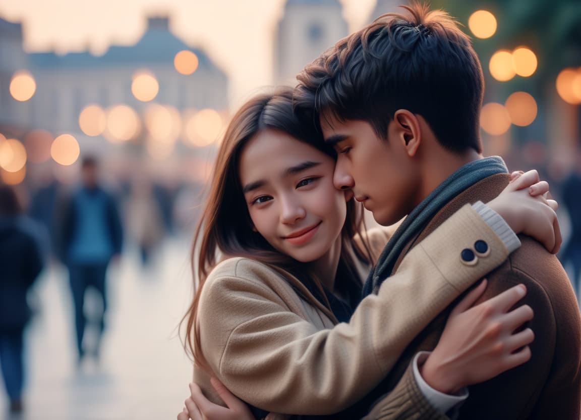  cinematic photo girl and young man hugging . 35mm photograph, film, bokeh, professional, 4k, highly detailed, perfecteyes, perfect hands