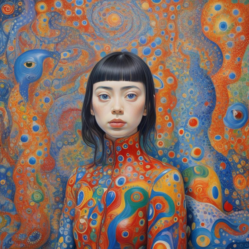  the most beautiful painting highly detailed extremely detailed oil on canvas crisp quality colourful picasso van gogh no text klimt alex grey bridget riley yayoi kusama figurative art murakami extremely detailed background