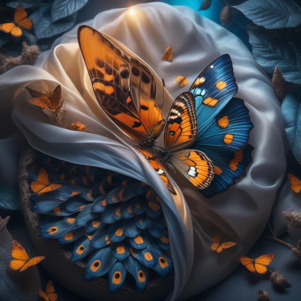  A butterfly emerging from a cocoon symbolizes transformation and rebirth. hyperrealistic, full body, detailed clothing, highly detailed, cinematic lighting, stunningly beautiful, intricate, sharp focus, f/1. 8, 85mm, (centered image composition), (professionally color graded), ((bright soft diffused light)), volumetric fog, trending on instagram, trending on tumblr, HDR 4K, 8K