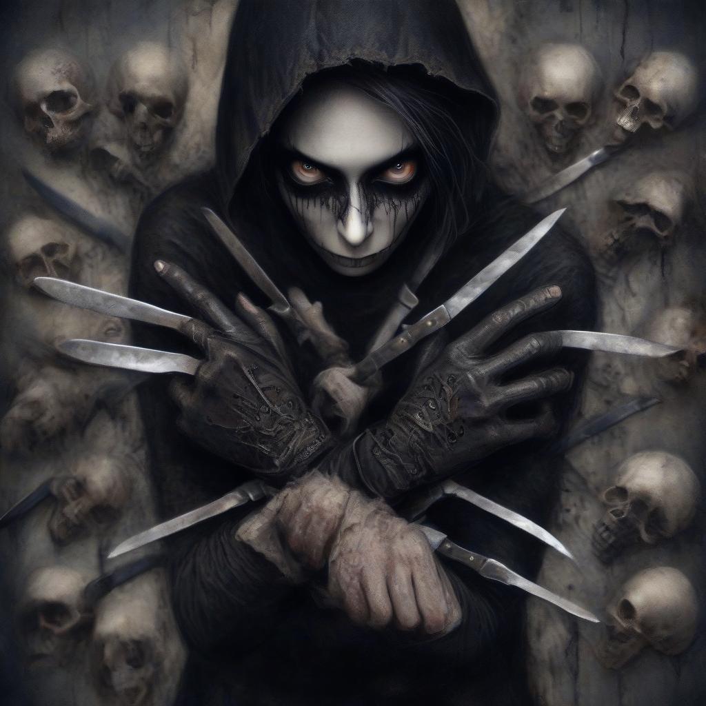  macabre style antje troue in the form of a thief with knives in both hands. . dark, gothic, grim, haunting, highly detailed, perfecteyes, perfect hands