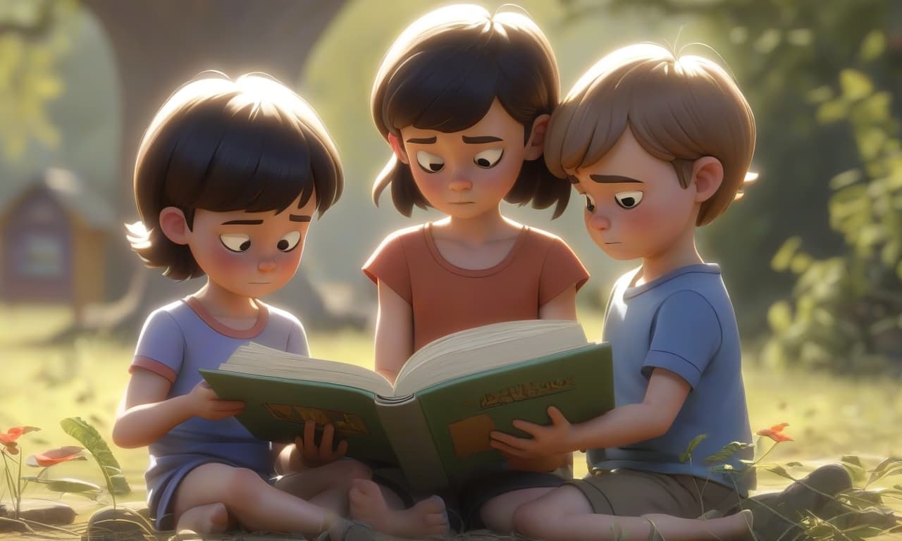  children read a book