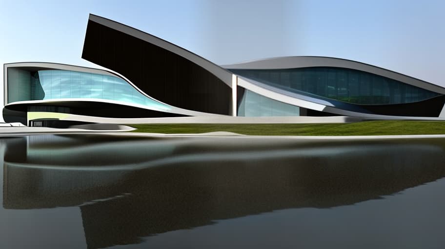 dvarchmodern create a concept concert complex that vaguely resembles the shape of a fish, made in a modern architectural style. use modern materials such as glass, metal and concrete to emphasize the elegance and dynamism of the design. the complex should harmoniously fit into the site with a significant relief, given the height difference of 28 meters for 215 meters. include elements that reflect the acoustic properties and aesthetics of the aquatic environment, as well as comfortable areas for spectators and artists. consider the lighting and landscape designs that emphasize the concept of "fish" and create the atmosphere at concerts., geometric , structural , aesthetic , by julius shulman, andreas gursky, iwan baan, berenice abbott, hiroshi sugimoto