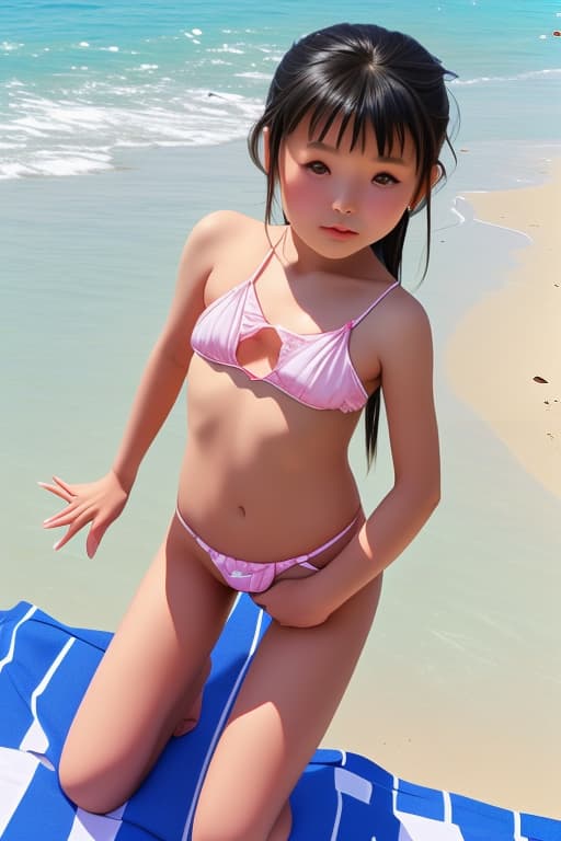  Your tiny Asian stepdaughter looks at you with love and longing at your private beach