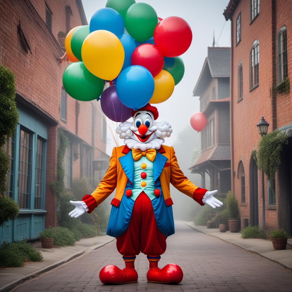  Mr. Krabs from SpongeBob SquarePants dressed as a clown, wearing oversized clown shoes, a colorful clown wig, and holding a bunch of balloons. hyperrealistic, full body, detailed clothing, highly detailed, cinematic lighting, stunningly beautiful, intricate, sharp focus, f/1. 8, 85mm, (centered image composition), (professionally color graded), ((bright soft diffused light)), volumetric fog, trending on instagram, trending on tumblr, HDR 4K, 8K