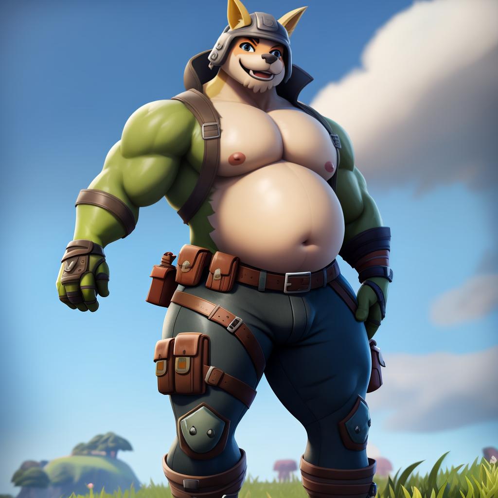  Male gut bomb (fortnite), full body, high quality resolution, open eyes, digital art, masterpiece, 4k, fine details,