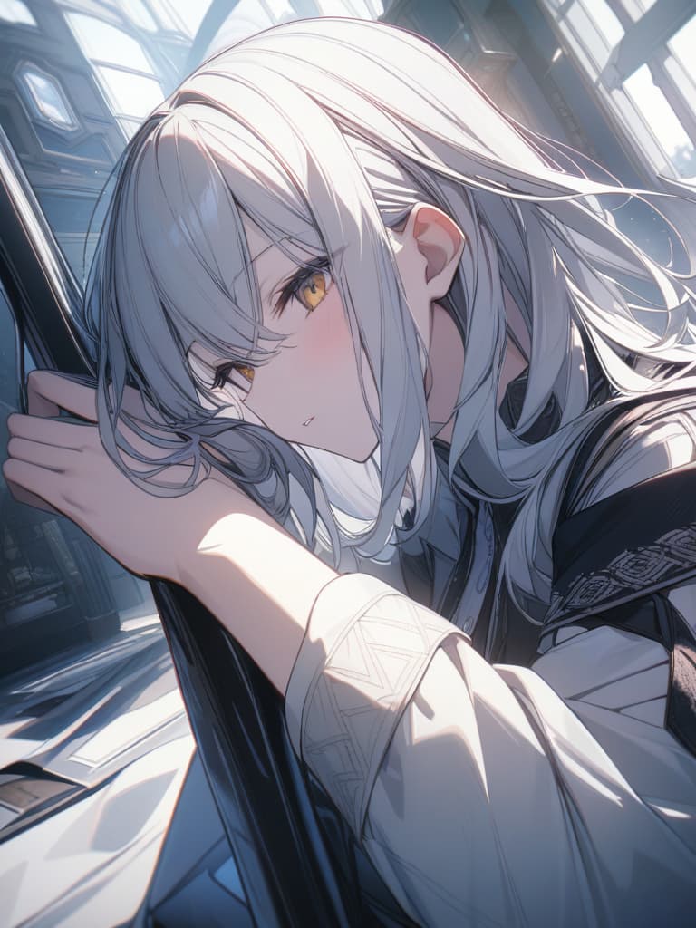  silver hair, yellow, masterpiece, best quality,8k,ultra detailed,high resolution,an extremely delicate and beautiful,hyper detail