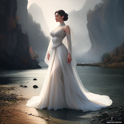  woman by the river hyperrealistic, full body, detailed clothing, highly detailed, cinematic lighting, stunningly beautiful, intricate, sharp focus, f/1. 8, 85mm, (centered image composition), (professionally color graded), ((bright soft diffused light)), volumetric fog, trending on instagram, trending on tumblr, HDR 4K, 8K