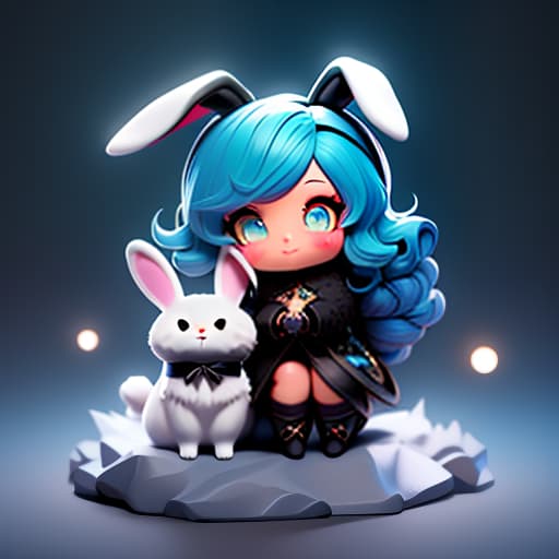  A girl named Vika with blue hair and her loyal friend, a black rabbit called Ushi. The establishment of friendship and inseparability between Vika and Ushi. hyperrealistic, full body, detailed clothing, highly detailed, cinematic lighting, stunningly beautiful, intricate, sharp focus, f/1. 8, 85mm, (centered image composition), (professionally color graded), ((bright soft diffused light)), volumetric fog, trending on instagram, trending on tumblr, HDR 4K, 8K