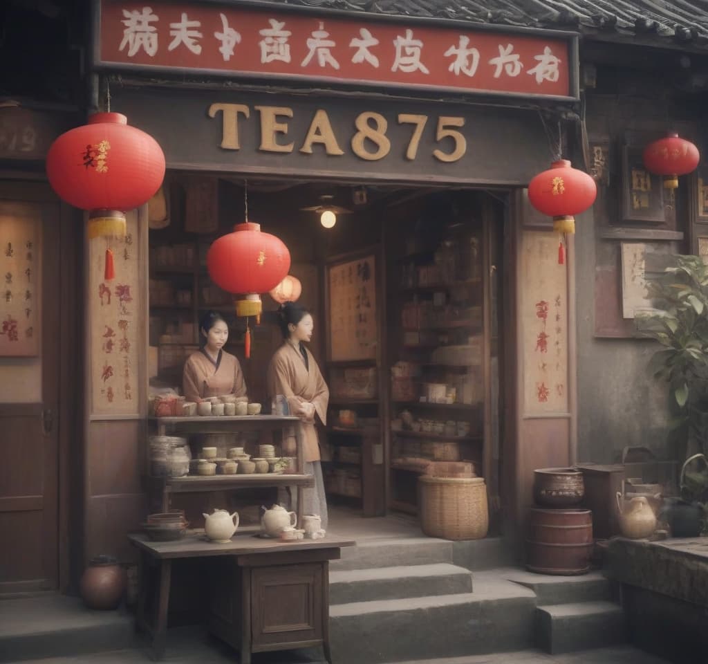  chine town, tea shop, text “tea875”, epic foto, 4k