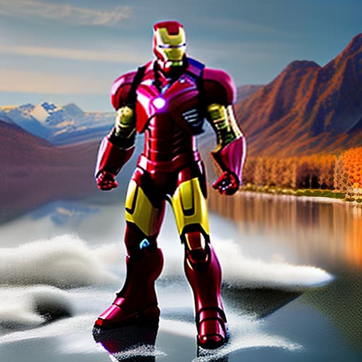 wa-vy style iron man hyperrealistic, full body, detailed clothing, highly detailed, cinematic lighting, stunningly beautiful, intricate, sharp focus, f/1. 8, 85mm, (centered image composition), (professionally color graded), ((bright soft diffused light)), volumetric fog, trending on instagram, trending on tumblr, HDR 4K, 8K