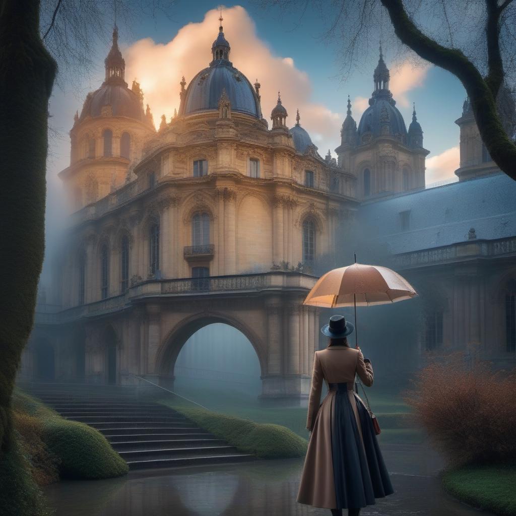  Beautiful deserted French landscape, beautiful architecture, cloudy sky, puddles, reflections, rain hyperrealistic, full body, detailed clothing, highly detailed, cinematic lighting, stunningly beautiful, intricate, sharp focus, f/1. 8, 85mm, (centered image composition), (professionally color graded), ((bright soft diffused light)), volumetric fog, trending on instagram, trending on tumblr, HDR 4K, 8K