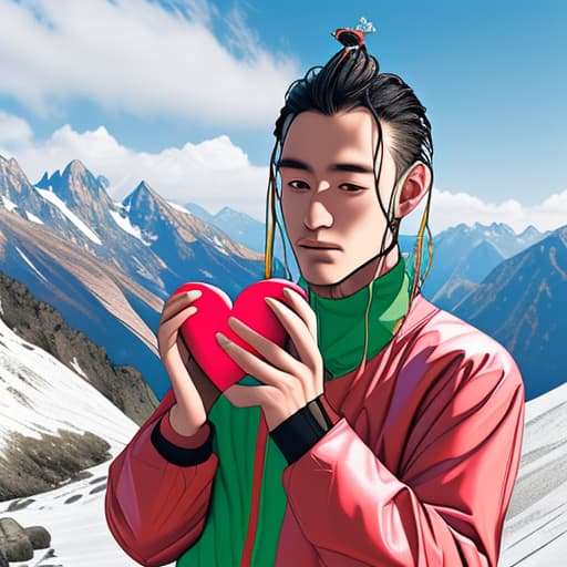  Bonuz GH holding a heart in his hands on a mountain