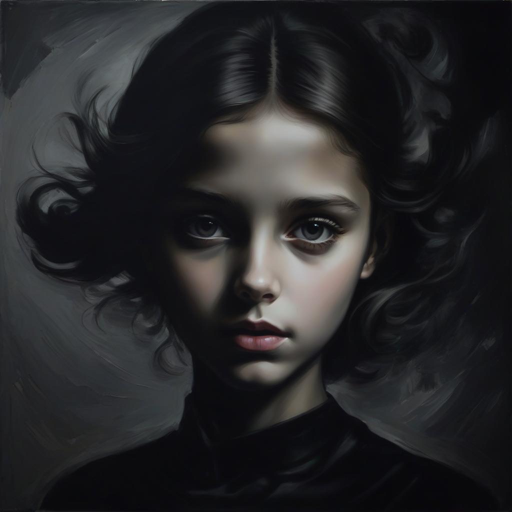  masterpiece. a girl on a black background. graphic painting.