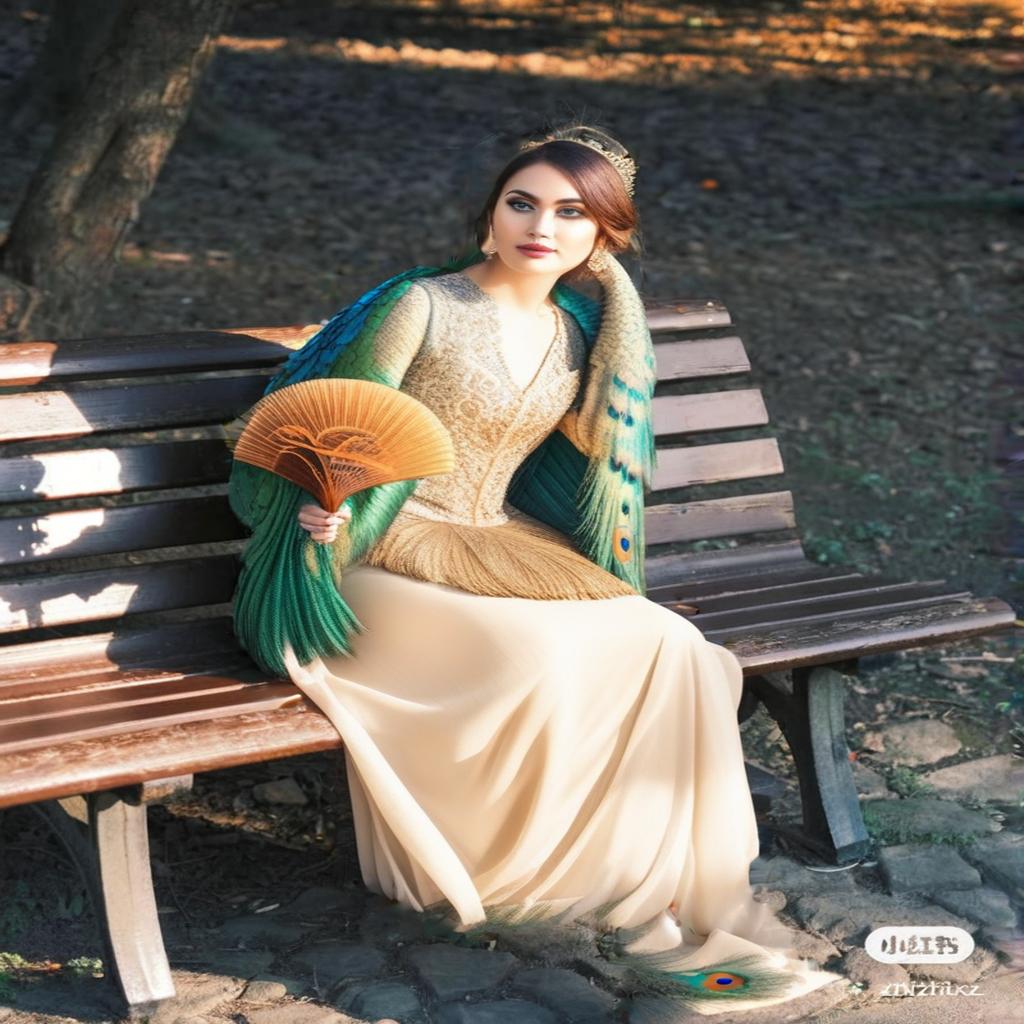  a peacock is sitting on a bench hyperrealistic, full body, detailed clothing, highly detailed, cinematic lighting, stunningly beautiful, intricate, sharp focus, f/1. 8, 85mm, (centered image composition), (professionally color graded), ((bright soft diffused light)), volumetric fog, trending on instagram, trending on tumblr, HDR 4K, 8K