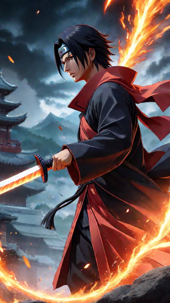  anime art: itachi uchiha unleashing the ultimate weapon – susanoo. hyperrealistic, full body, detailed clothing, highly detailed, cinematic lighting, stunningly beautiful, intricate, sharp focus, f/1. 8, 85mm, (centered image composition), (professionally color graded), ((bright soft diffused light)), volumetric fog, trending on instagram, trending on tumblr, HDR 4K, 8K