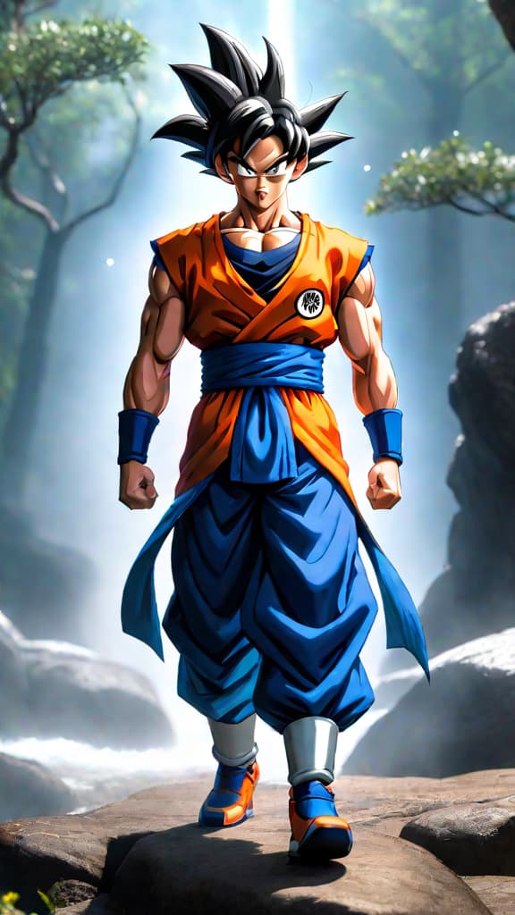  anime art: goku training under whis, mastering godly techniques and ultra instinct, evolving beyond mortal limits. hyperrealistic, full body, detailed clothing, highly detailed, cinematic lighting, stunningly beautiful, intricate, sharp focus, f/1. 8, 85mm, (centered image composition), (professionally color graded), ((bright soft diffused light)), volumetric fog, trending on instagram, trending on tumblr, HDR 4K, 8K