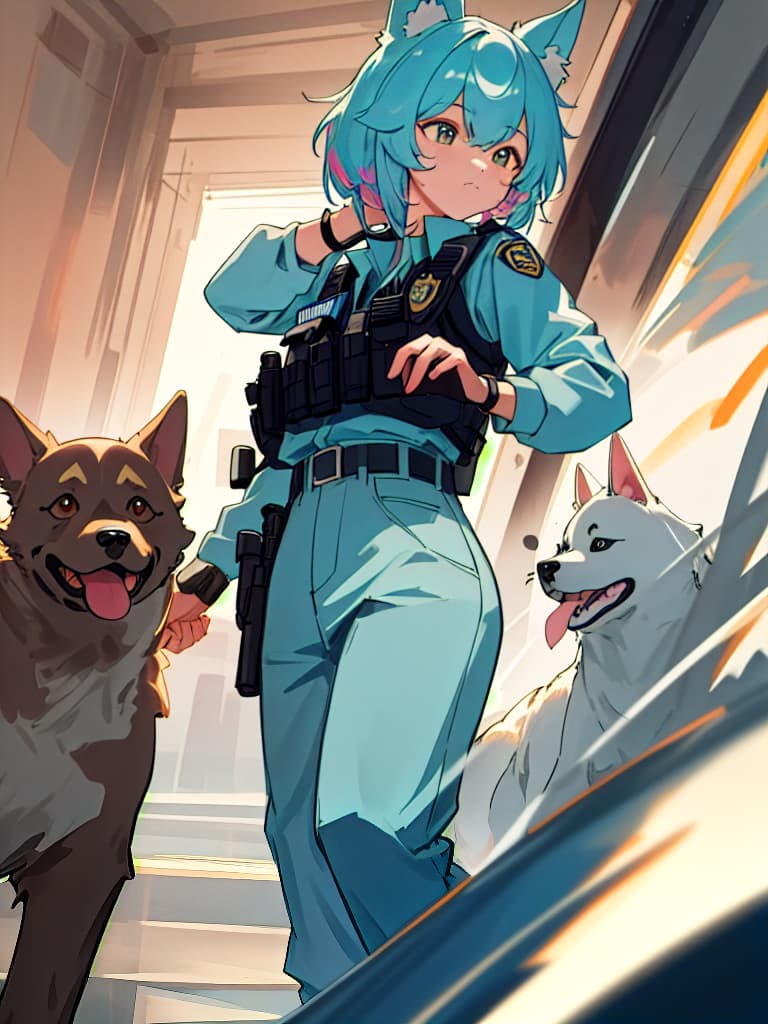  police officer, dog ear, masterpiece, best quality,8k,ultra detailed,high resolution,an extremely delicate and beautiful,hyper detail