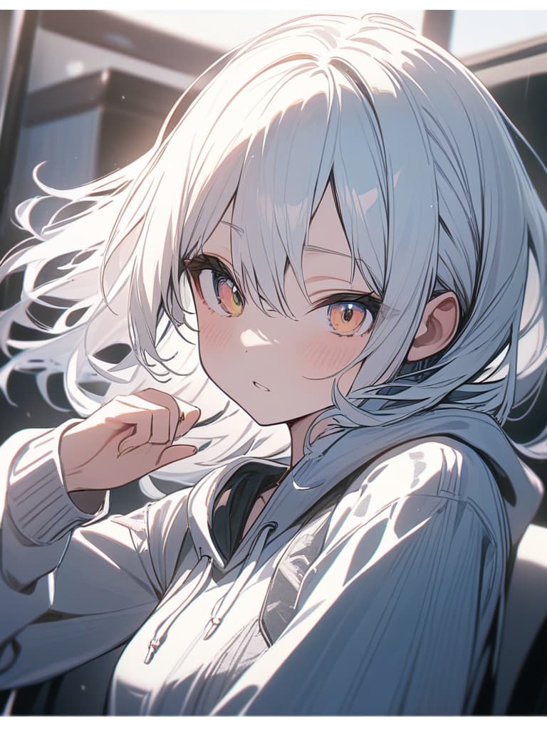  cute, subculture, hoodie, white hair, moe sleeve, odd eye, masterpiece, best quality,8k,ultra detailed,high resolution,an extremely delicate and beautiful,hyper detail