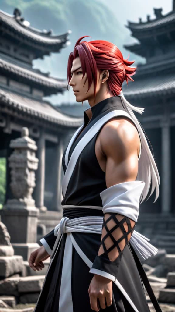  renji from bleach amidst ruins, whispering to zabimaru as it transforms into a glowing serpentine form, anime art hyperrealistic, full body, detailed clothing, highly detailed, cinematic lighting, stunningly beautiful, intricate, sharp focus, f/1. 8, 85mm, (centered image composition), (professionally color graded), ((bright soft diffused light)), volumetric fog, trending on instagram, trending on tumblr, HDR 4K, 8K