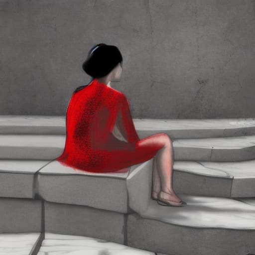  A woman staring past at her memories dressed in red