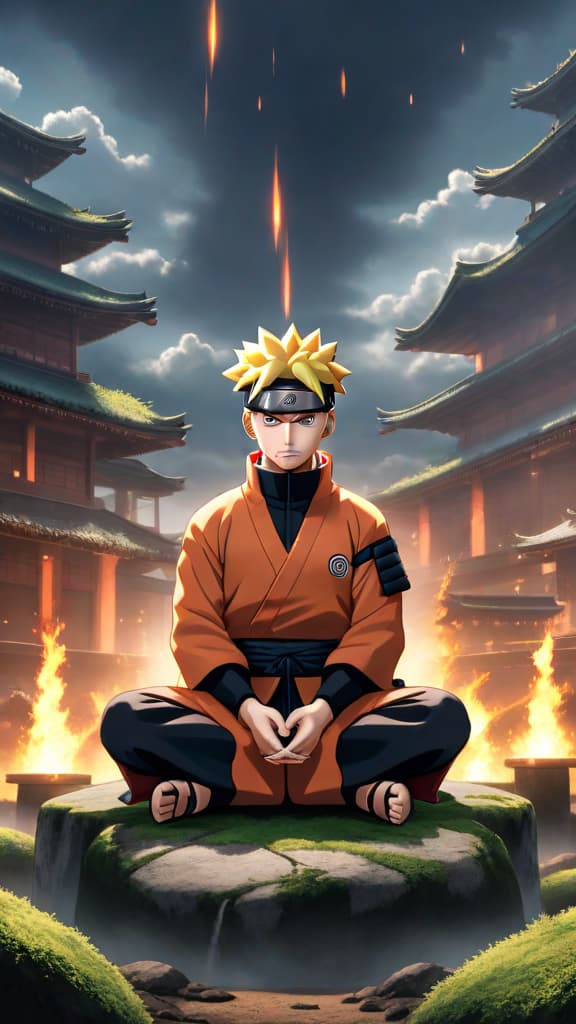  naruto from naruto anime meditating, surrounded by thousands of clones, each one learning and training, anime art hyperrealistic, full body, detailed clothing, highly detailed, cinematic lighting, stunningly beautiful, intricate, sharp focus, f/1. 8, 85mm, (centered image composition), (professionally color graded), ((bright soft diffused light)), volumetric fog, trending on instagram, trending on tumblr, HDR 4K, 8K